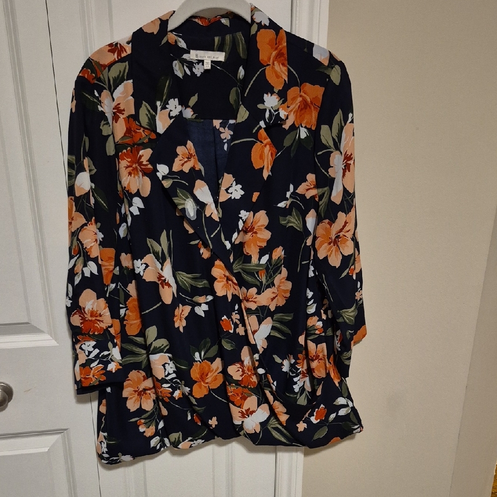 Skies Are Blue Floral Blouse - Navy and Orange